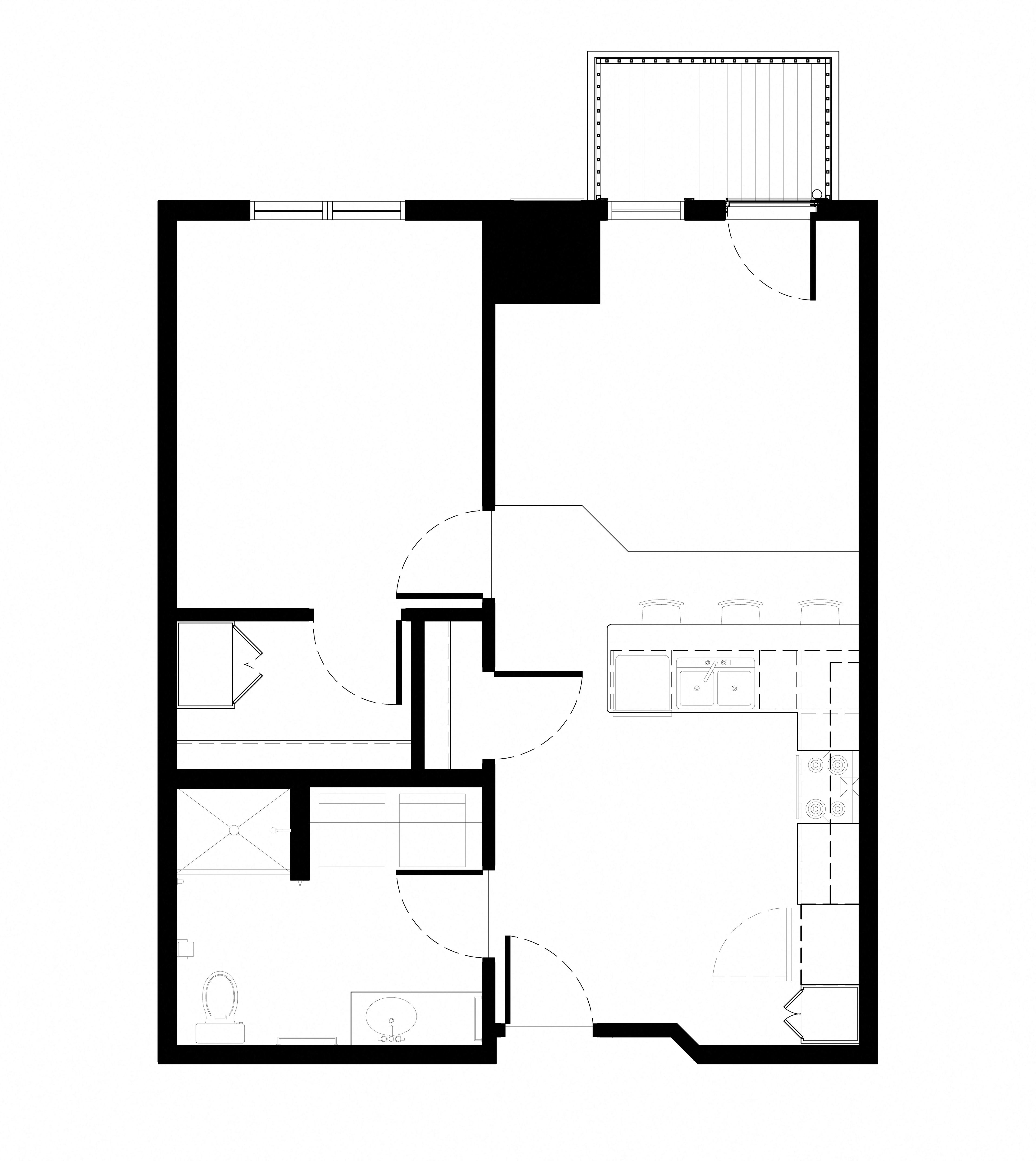 Floor plan for 1 bed, 1 bath, 690 sqft